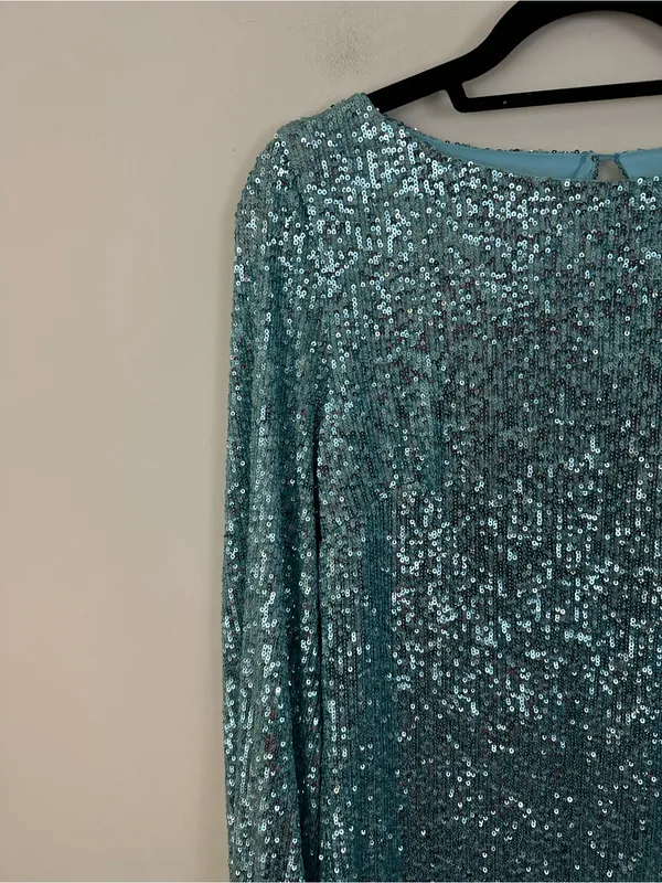 Alexia Admor Turquoise Blue Sequin Long Sleeve Mini Dress Size XS - Image 3