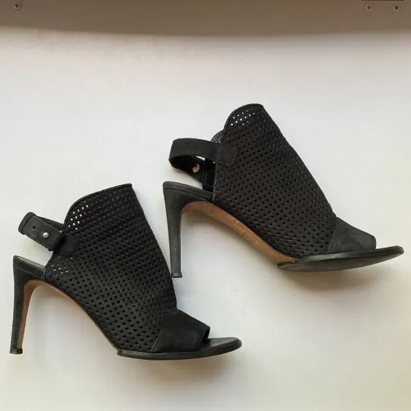 Vince Aden‎ Laser Cut Suede Peep Toe Heel Sandal Slingback Booties Nubuck 7 37.5 - Image 4