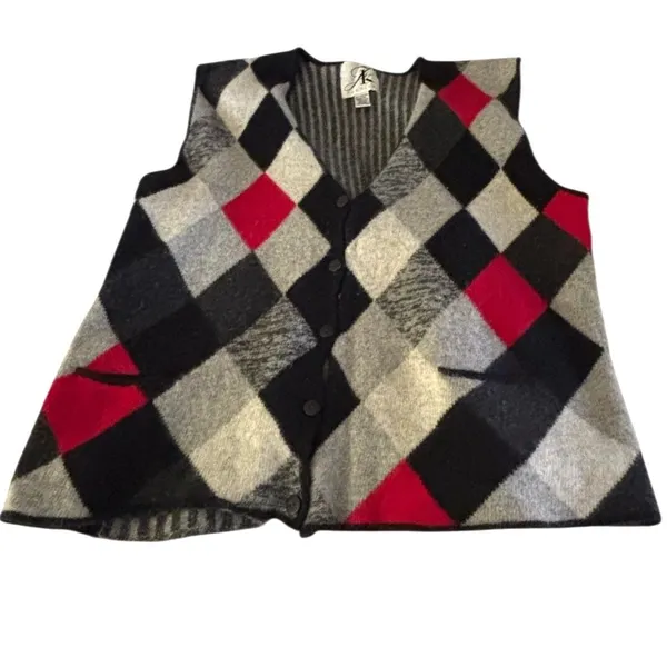 Vintage J.K. America Argyle Sweater Vest Lambswool Angora Blend Size 26/28 - Image 2