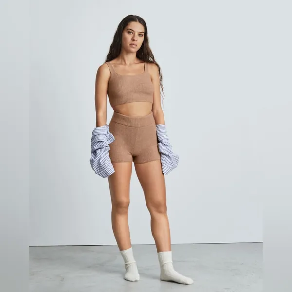 EVERLANE The Cozy-Stretch Wool Blend Ribbed Crop Tank in Camel Size Medium NWT - Image 4