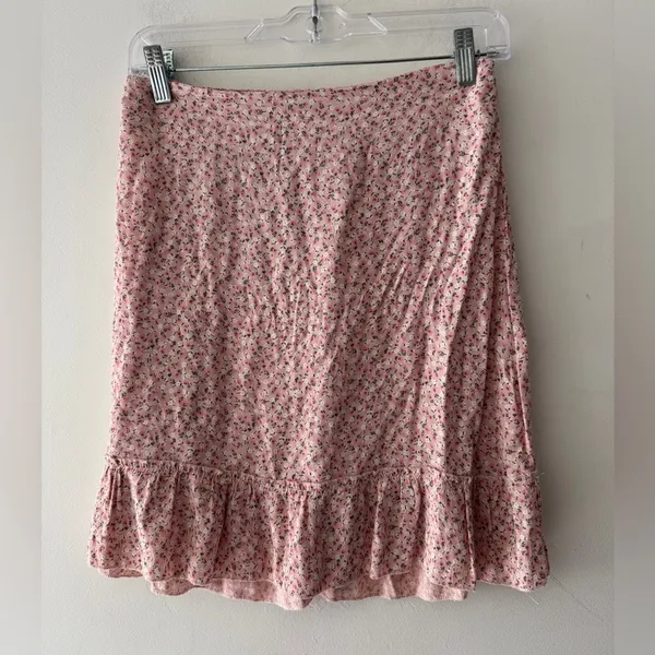 Brandy Melville Pink Rose‎ Floral Cara Ruffle Skirt - Image 2
