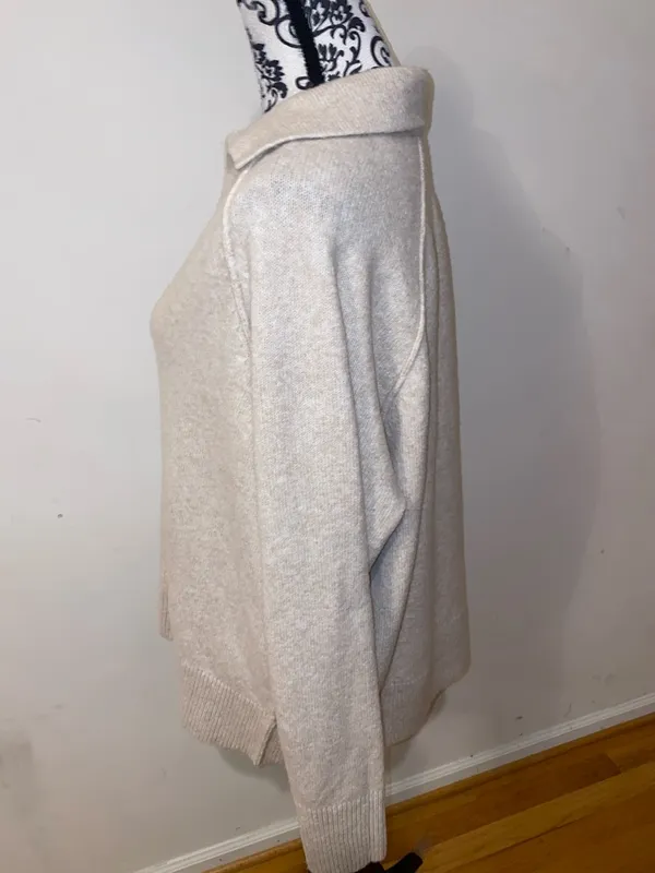 NWT!! Aerie Cream Collared V-Neck Knit Pullover Sweater Size Small Oversized - Image 4