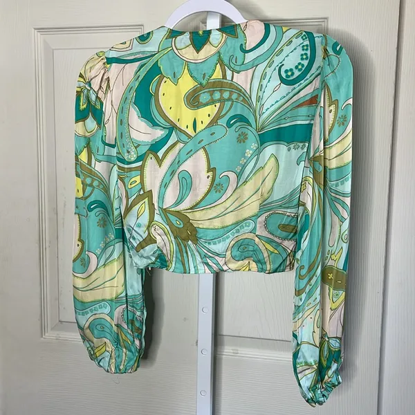 Zara Sea Green 70s Printed Retro Holly Crop Top - Image 4