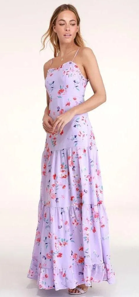 Lulu’s Melissa Lavender Floral Print Tiered Maxi Dress - Image 3