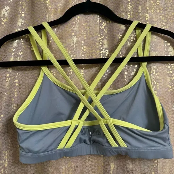 PINK Victorias Secret Yoga Crossback Strappy Sports Bra Large Yellow Gray - Image 2
