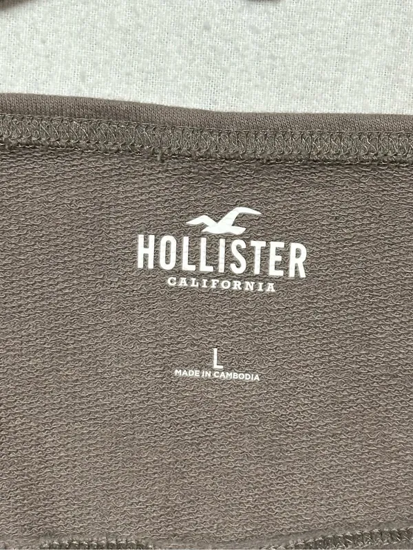 Hollister California Women’s Cropped Sweatshirt Size L Taupe Boat Neck - Image 8