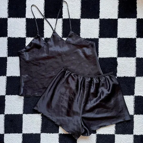 Black Satin PJ Set L Size L - Image 2