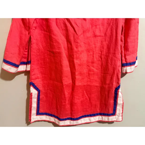 Boden‎ Linen Tunic Womens 6 Coral Pink Excellent Split V-Neck Contrast Trim Top - Image 8