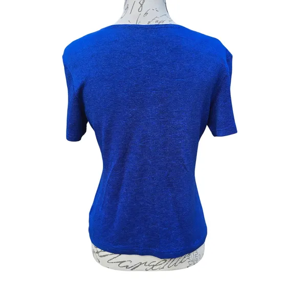Vintage 10R Blue Knit Top, Short Sleeve Casual T Shirt, Women's Size‎ Small - Image 3