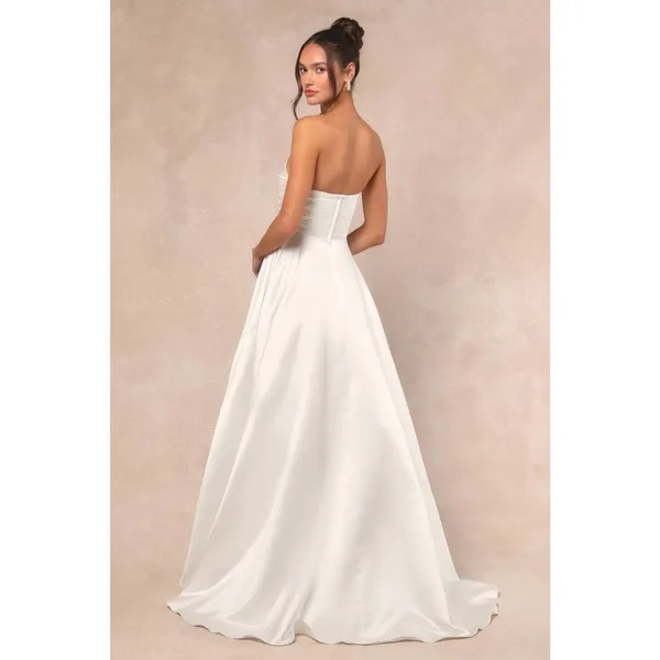 NWT Lulus Khalida White Satin Pleated Strapless Gown Wedding Bridal Dress Sz S - Image 5