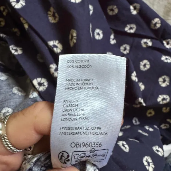 Anthropologie Maeve Emmy Short Sleeve Swing Dress Navy Shibori Print Cotton L - Image 6