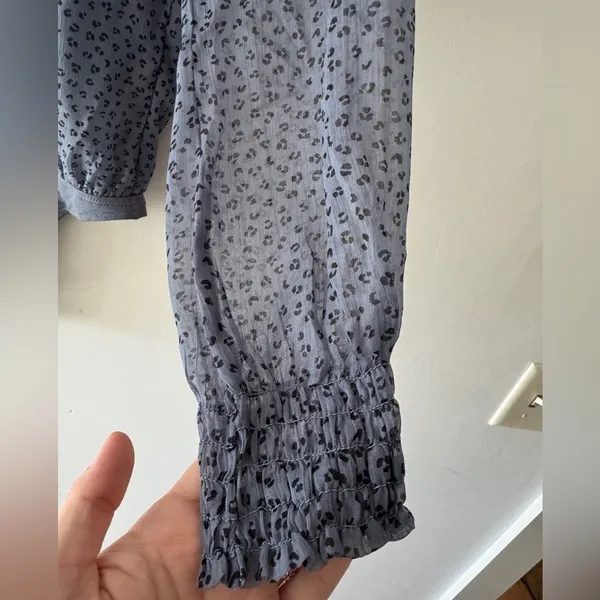 Abercrombie‎ & Fitch Blue Leopard Print Sheer Long Sleeve Bodysuit - Image 4