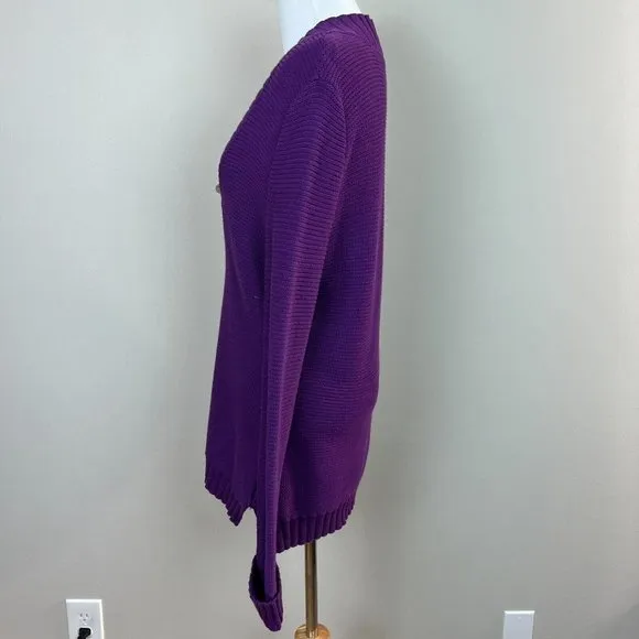 Lauren Ralph Lauren Sweater L Purple Toggle‎ Button Shawl V-Neck Knit Womens New - Image 9