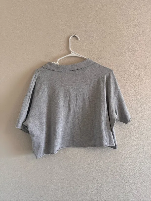 NWT aerie Light Gray Cropped Polo Top - Image 3