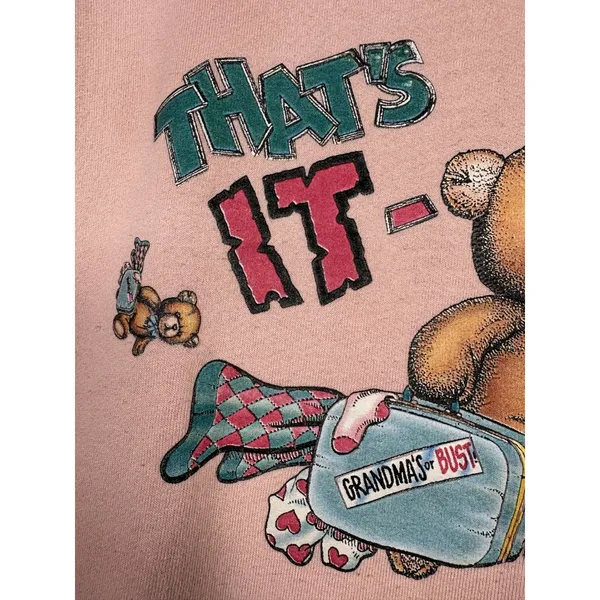 Vintage Grandma Sweatshirt Fruit of the Loom Medium Pink Teddy Bear Long‎ Sleeve - Image 9