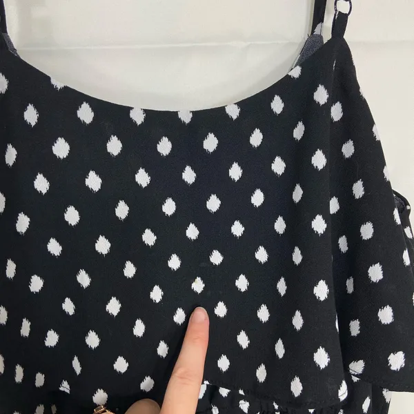 ELLE women’s black white polka‎ dotted ruffle mini adjustable strap summer dress - Image 5