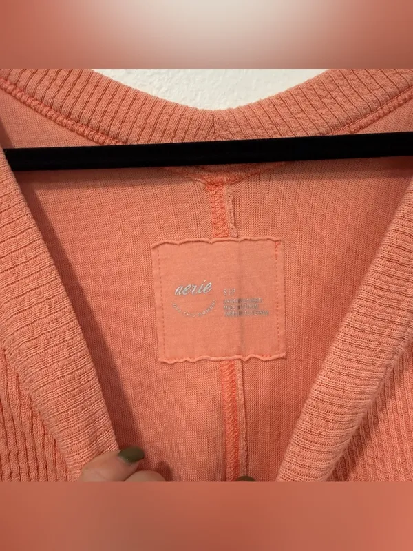 Aerie Wonder Textured V-Neck Peach Waffle Knit Oversized Sweatshirt S - Image 3