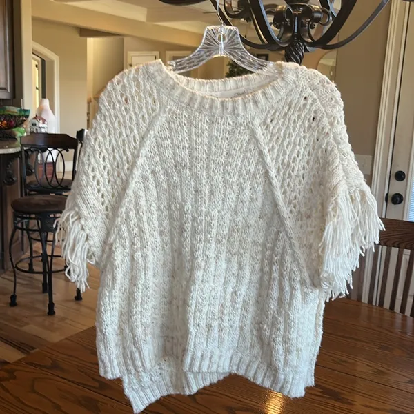 Crochet Sweater Beige Fringe One Size XS S M L - Image 6