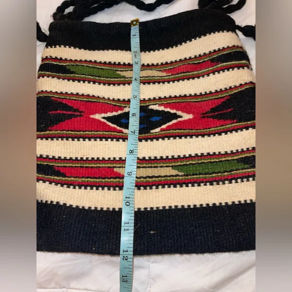 Bohemian Aztec/Native American Black and Multicolor Woven Wool Bag - Image 6