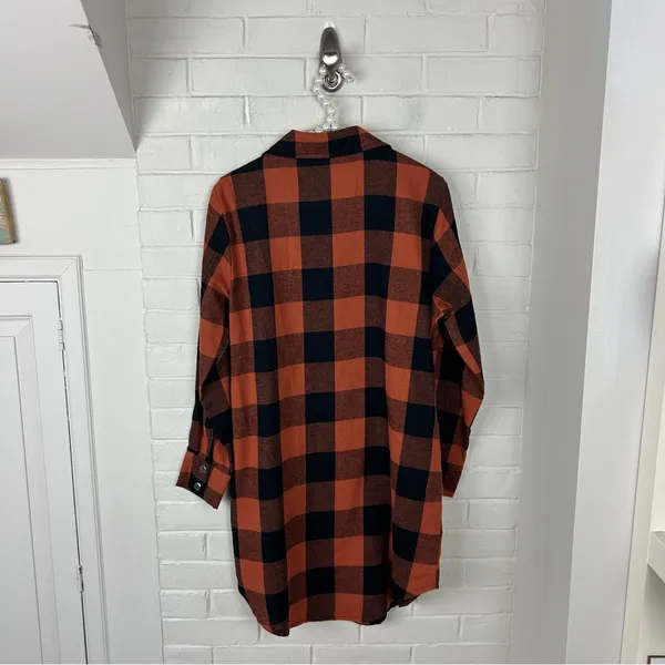 Amazon Checkered Plaid Snap Button Down Flannel Shirt Dress Size S - Image 10