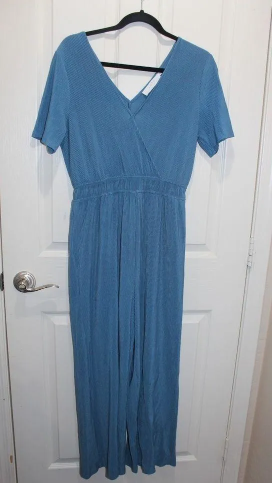 THE LABEL Wrap Front Wide Leg Jumpsuit In Steel Blue M. - Image 4