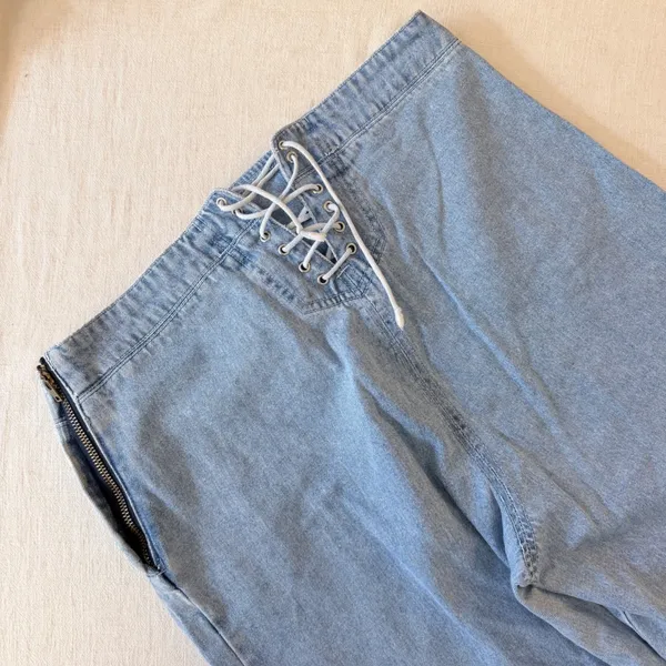 Sam & Libby Vintage 90s Wide Leg‎ Sailor Jeans Light Wash Lace Up Back 32 - Image 8