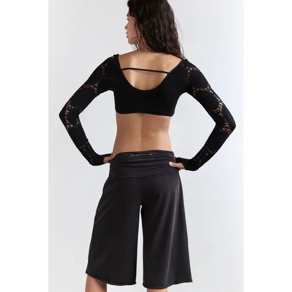 Free People Movement Say The Word Shrug Black XS/S Pointelle Lace Thumbhole Crop - Image 4