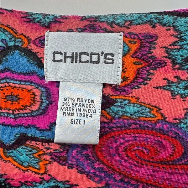 Chico's Colorful Paisley Women's Blouse beaded M/8 v-neck boho casual sequin - Image 9