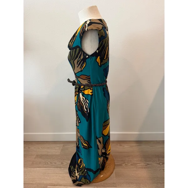 Danny & Nicole Teal Floral Cowl Neck Maxi Dress Sleeveless Belted XS - Image 3