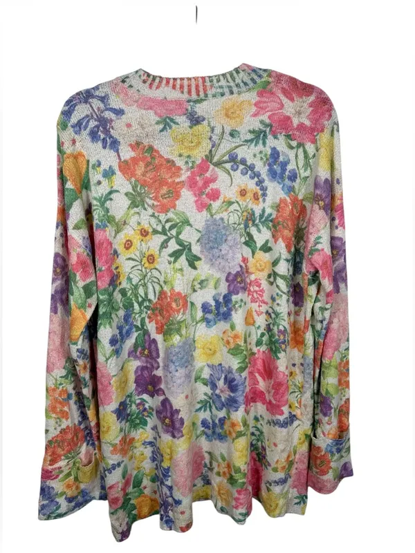 Show Me Your Mumu Sue Cuffed Tunic Sweater M Ivory‎ Botanical Floral Knit - Image 4