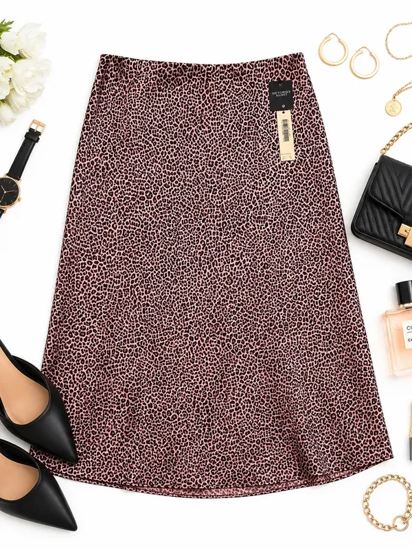 Victoria’s Secret PINK Satin Leopard Midi Slip Skirt Pink Black Bias Cut XL NWT - Image 15