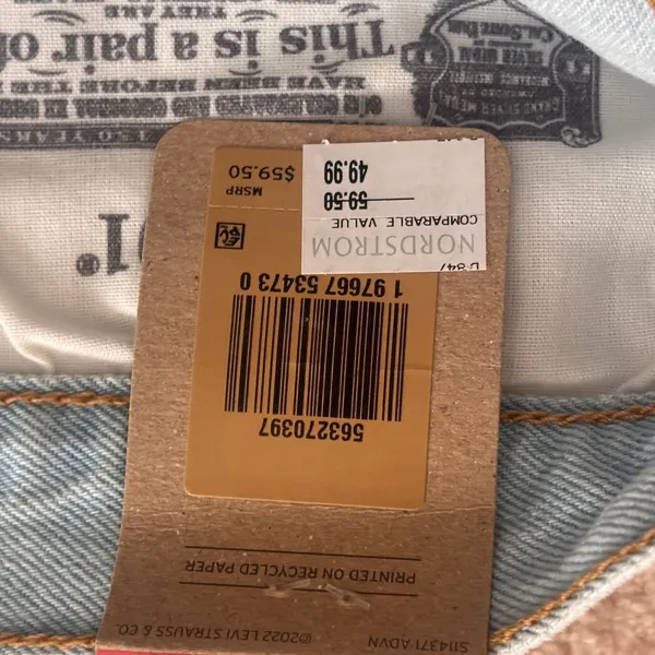 Levis 501 Original‎ High Rise Jean Shorts Light Wash Embroidered Flower 32 NEW - Image 9