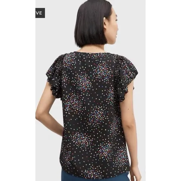 Kate Spade New York‎ Women Black Confetti Cheer Blouse Size XS Flutter Sleeve - Image 2