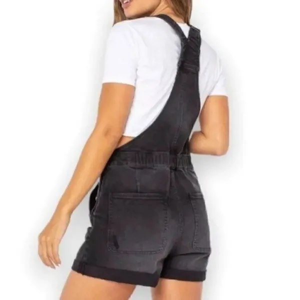 Black Distressed Juniors Short Overalls - Image 5