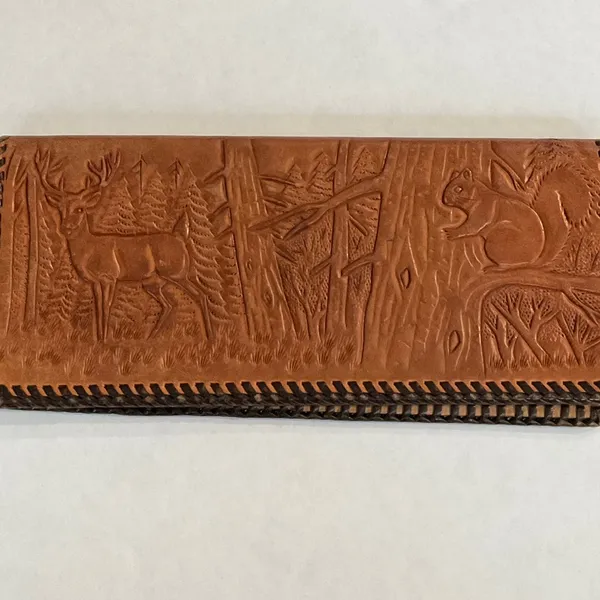 Vintage Hand Tooled Leather‎ Bill Holder Engraved Hazel Bishop - Image 5