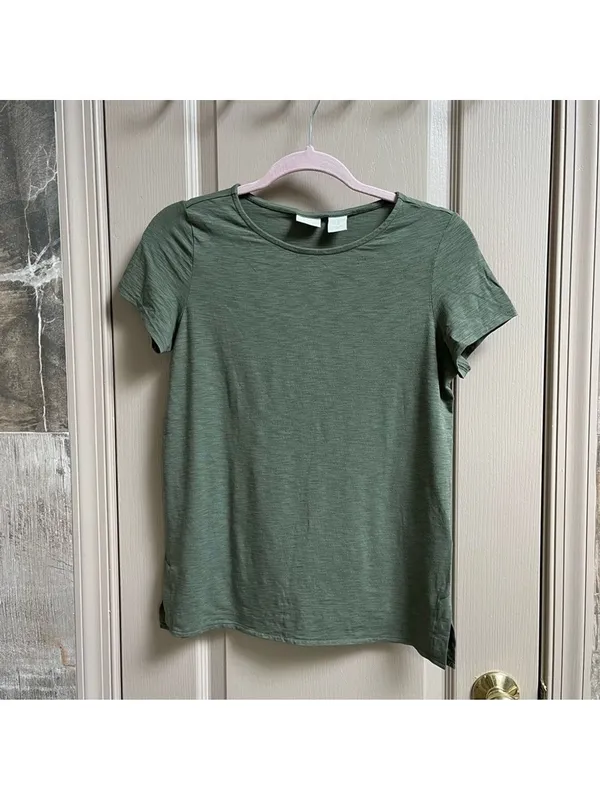 ST. Tropez West women basic t-shirt khaki olive cotton blend Sz XS - Image 2