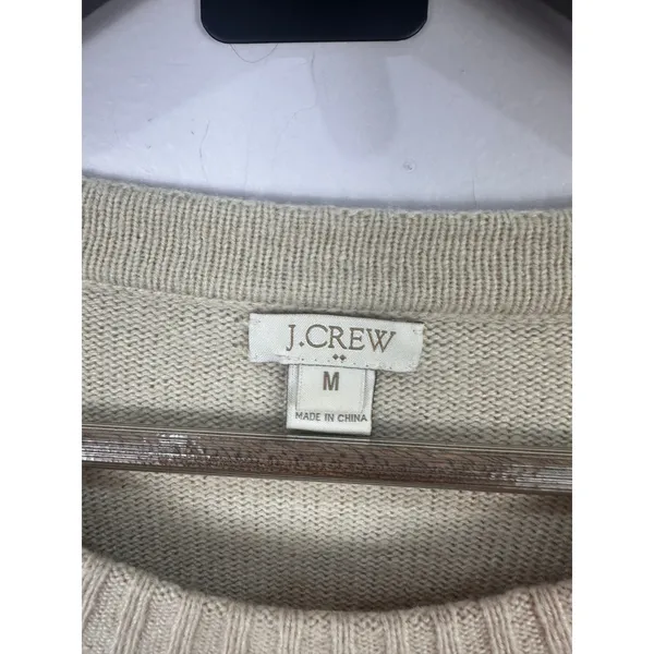 J.Crew Sweater Womens Medium Brown Beige Colorblock Merino Wool Blend Zip Detail - Image 3