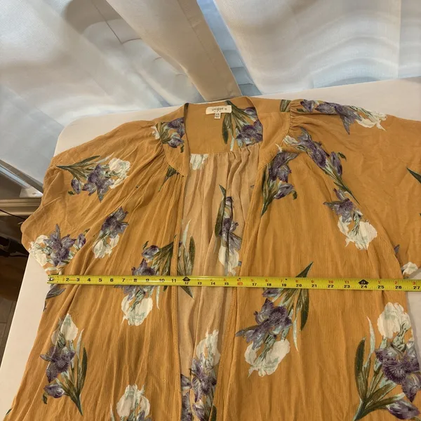 Umgee Mustard‎ Kimono Cardigan Boho Floral Coverup Lace Trim Size XL/1XL - Image 7