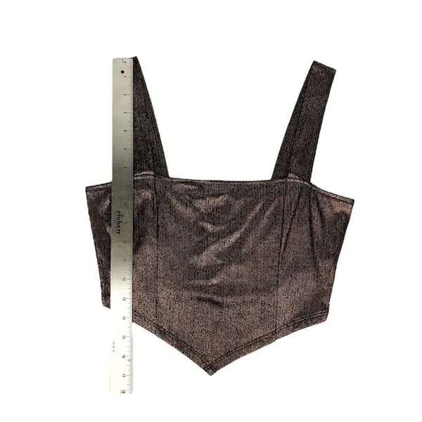 Forever 21 Bronze Brown Gold Metallic Crop Top Square‎ Neck Size Medium - Image 3