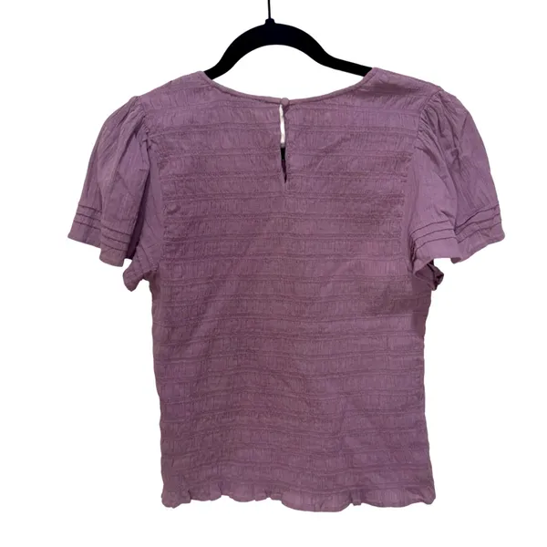 Madewell Lucie Flutter-Sleeve Smocked Bodice Top - Fig Size M - Image 6