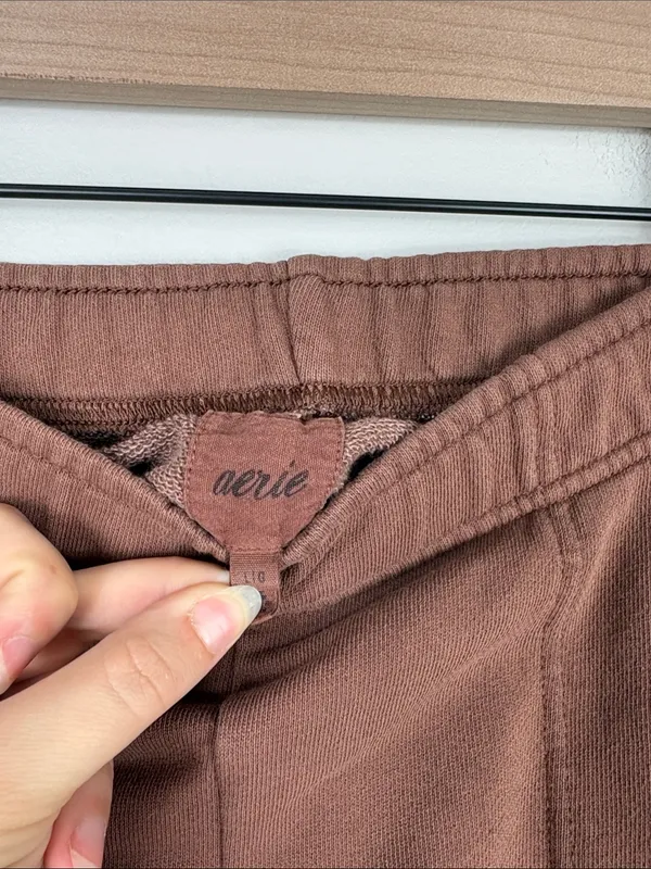 Aerie Straight Leg Sweatpants Brown Women’s Size Large Cotton Terry Relaxed - Image 3