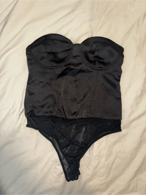 Lulus Sultry Sweetie Black Strapless Satin Bustier Bodysuit - Size S - Image 6