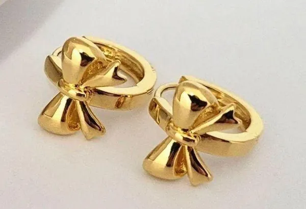 Gold Thick Mini Bow Hoops - Image 4