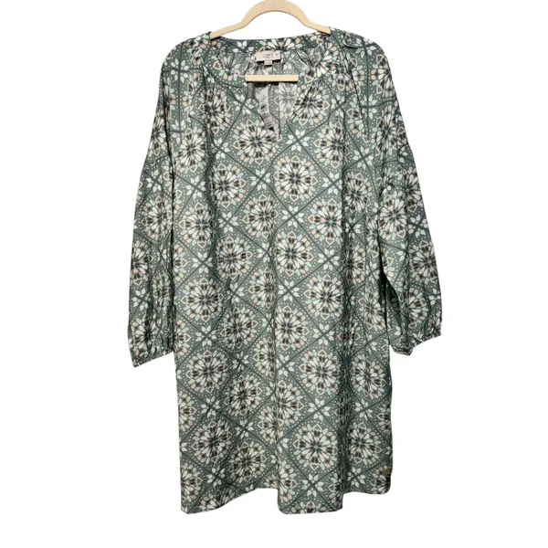LOFT‎ Outlet Women's XL Green Floral Print 3/4 Sleeve V-Neck Dress - Image 2