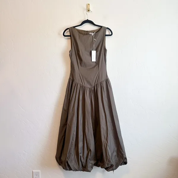 Reformation | NWT Elvira Open Back Bubble Hem Midi Dress Morel Brown | Size 6 - Image 5