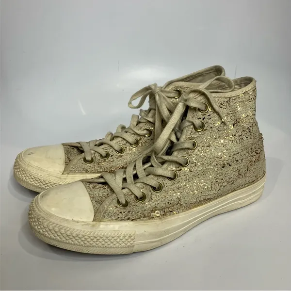 Converse all star Hi Parchment Hightop Sneakers cream sequin women’s size 9‎ - Image 5