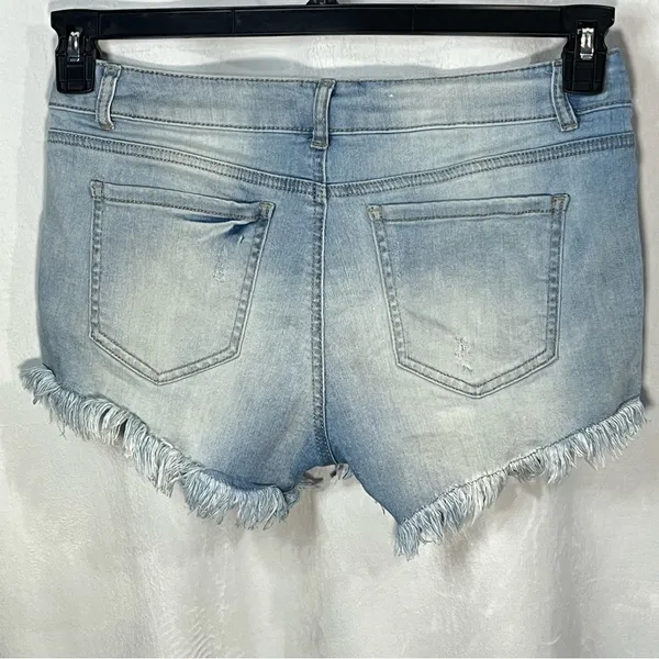 Wax Jean Distressed‎ Frayed Hem Bleach Wash Floral Oversized Pockets Mid-Rise(L) - Image 2