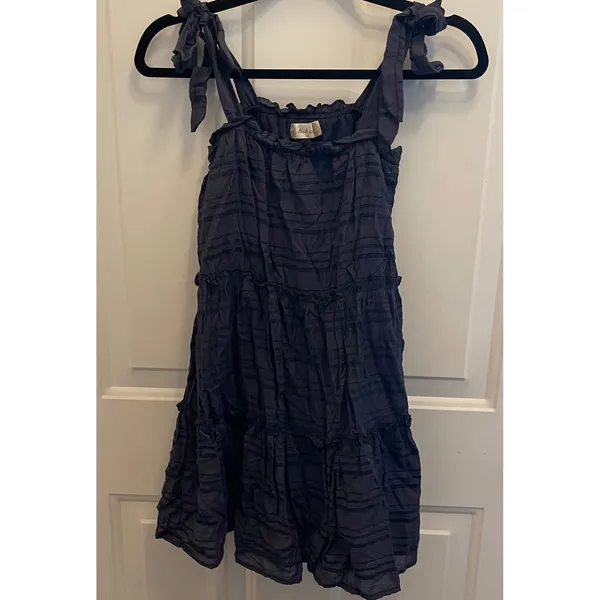 Altar'd State Navy Blue Hallie Tiered Mini Dress Tie‎ Shoulder Ruffle XS - Image 2
