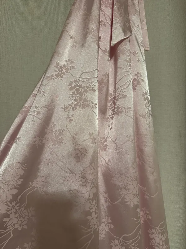 Lucy in the Sky Midnight Satin Halter Dress In Floral Pink - Image 3