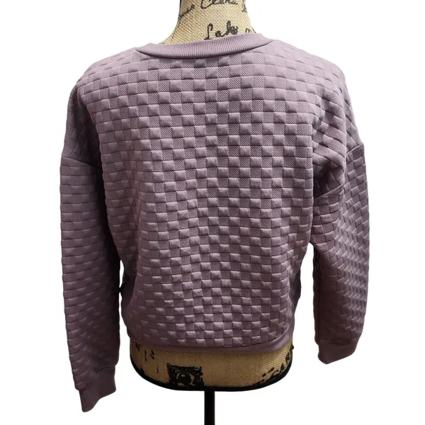 Paper Crane Quilted Pullover Cropped‎ Sweatshirt Textured Lavender Medium - Image 2